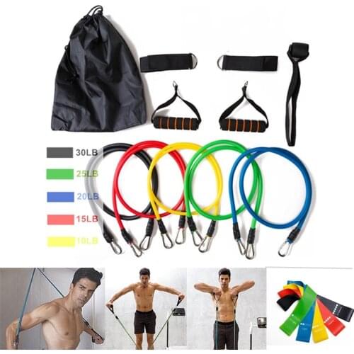11pcs/set Crossfit Resistance Tube Bands Home Gym Fitness Stretch Training Expander Rubber Elastic Bands Pull Rope Equipment