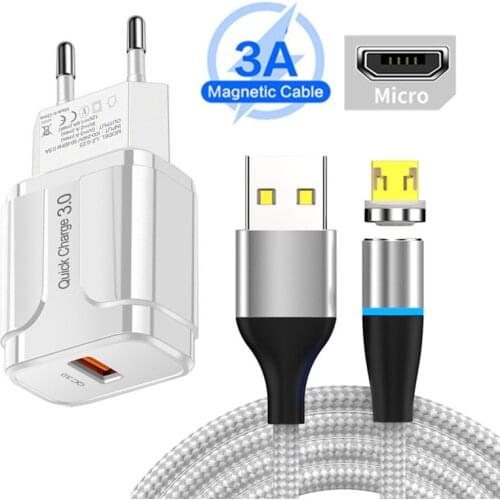 OPPO F17 F5 A9 Realme C3 XT X2 Pro QC 3.0 usb Charger Magnetic 3A Fast Charge Type C Micro Cable For Samsung A01 A51 Honor 20 9A