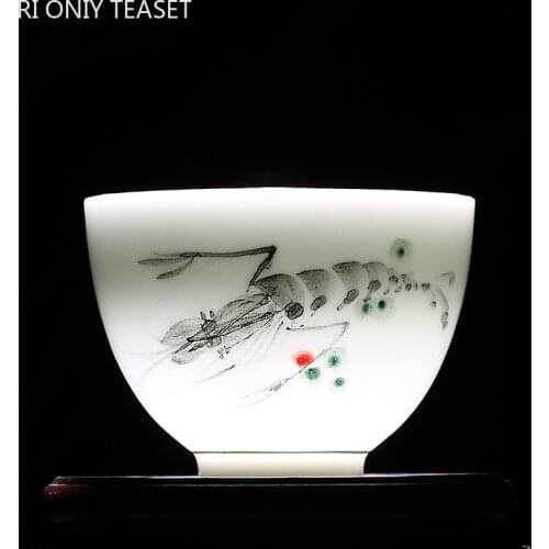 Chinese Ceramic Teacup Hand-painted Fish Flowers White Porcelain Tea Bowl Portable Meditation Cup Handmade Tea Set Master Cups