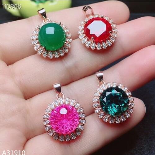 KJJEAXCMY Fine Jewelry 925 sterling silver inlaid red corundum powder corundum green crystal chalcedony female necklace pendant