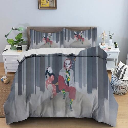 2/3 Pcs Kimetsu No Yaiba Bedding Set 3D Print Demon Slayer Duvet Cover For Kids Boy Bed Cover Set Pillowcase (No Sheets)