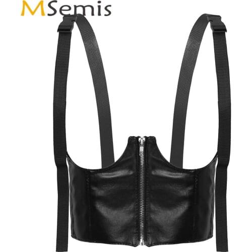 Women Zipper Waist Cincher Top Wet Look Faux Leather Corset Bustier Belts Costume Sexy Pole Dance Rave Underbust Vest Clubwear