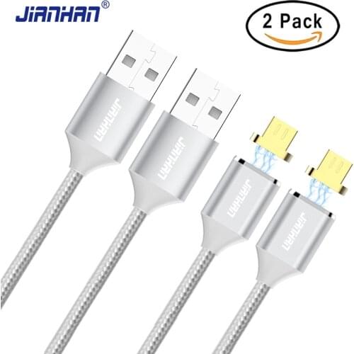 JianHan 2 Pack Magnetic Micro USB Cable Charger 1M Braided Fast Charging 2A LED Strong Magnet Cable for Samsung Android Phone