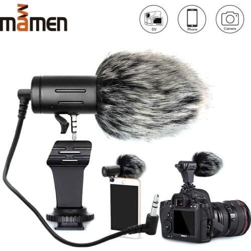 MAMEN Phone Microphone Mini Portable 3.5mm Condenser Phone Video Camera Interview Microphone With Muff For iPhone Samsung Mic