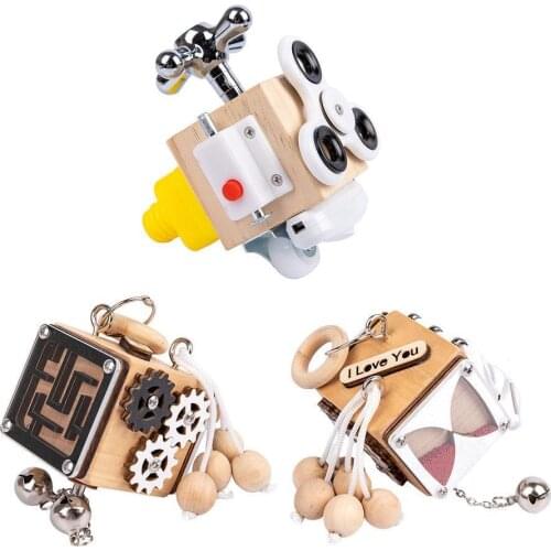Multifunctional Wooden Cube Busy Block Toys Baby Early Learning Educational Unlock Toys Interesting Montessori Fidget Toys