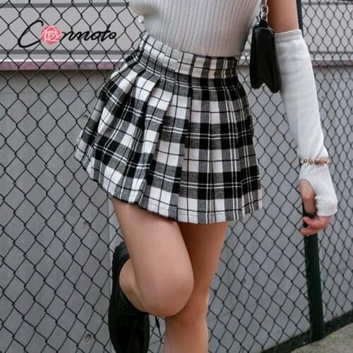 Conmoto Autumn Plaid printed Y2K style girl fashion mini skirts Sweet high Waist pleated skirts College style casual bottoms new