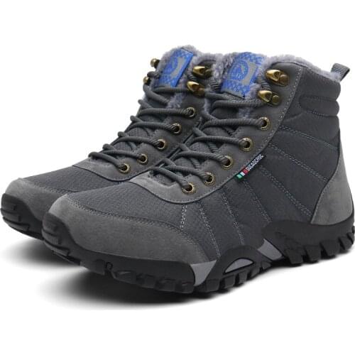 Men Winter Boots with Plush Leather Fleeces Cotton Shoes Warm Waterproof Design Black Gray Snow Boots Platform Causal Sneakers