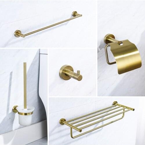Luxury Brushed Gold Bathroom Hardware Sets 304 Stainless Steel Brushed Paper Holder Towel Rack Soap Dishes Bathroom Product