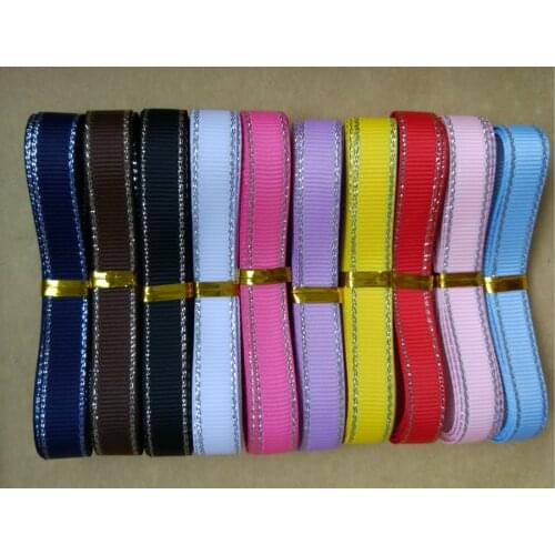 Silver edge border ribbon set mix 10 color 3/8" 9mm solid color silver edged grosgrain ribbons GRYB0910