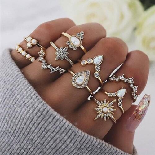 Design Boho Vintage Gold Star Midi Moon Rings Set For Women Opal Crystal Midi Finger Ring 2019 Female Bohemian Jewelry Gifts