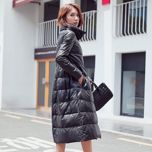 Genuine Leather Slim Sheepskin Duck Down Winter Coat Women Korean Long Jacket Chaqueta Mujer 18008 YY792