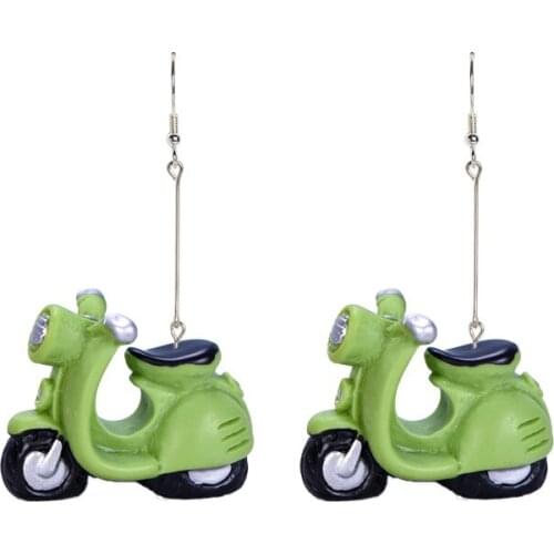 New Cute Resin Mini Motorcycle Shaped Earrings Fashion Long Earring For Women Crafts Red Yellow Green Color 1 Pair