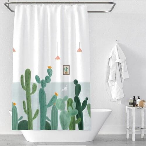New Design Waterproof Cactus Printed Fabric Bathroom Shower Curtain in the Bathroom for Modern Accessory Bathroom Decor Product