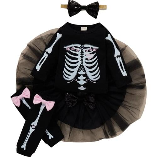 Citgeett Autumn Halloween Newborn Baby Girls Clothes Set Bow Knot Printed Pattern Romper Skirt Foot Cover and Headdress Set