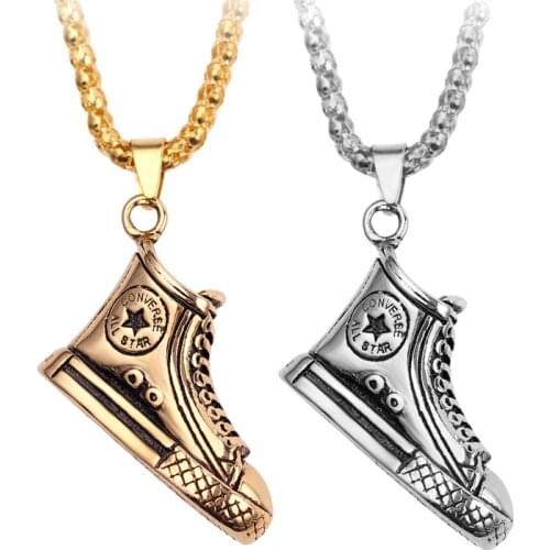 Retro Hip Hop Canvas Shoe Necklace Titanium Steel Personalised Punk Sport Shoe Pendant Sweater Chain 23.6inch Accessories Gifts