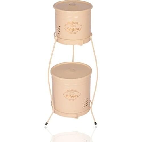CANDLESTICK HOME Potato Onion Bucket Metal Standing 2 Layer Beige