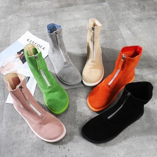 Cow leather Martin boots womens new zipper candy color frosted leather spring and autumn single boots low boots womens shoes