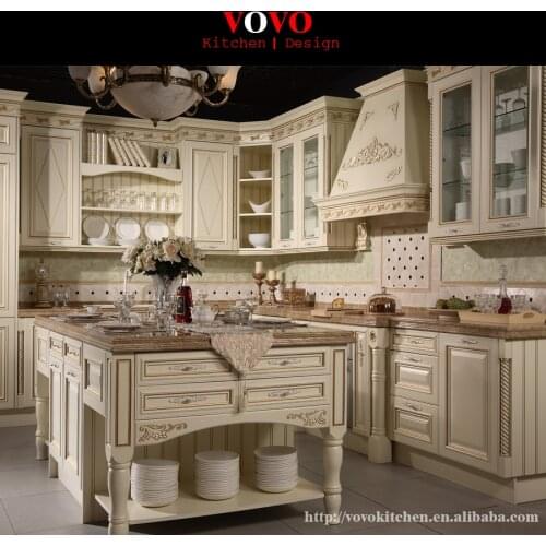Latest white wooden kitchen furniture with gold trimming