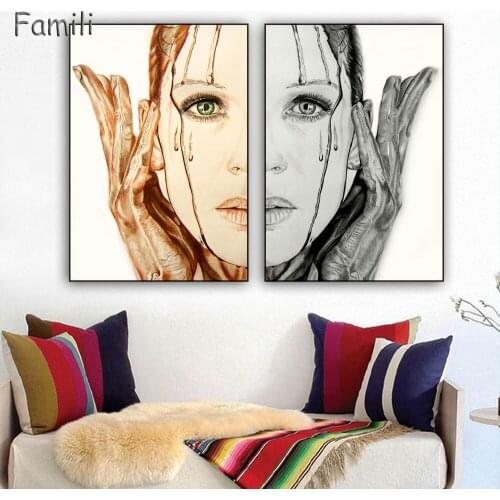 Nordic simple decorative painting beauty Woman,Fashionable Wall Art Canvas Painting Modern Sexy Women Face Oil Painting