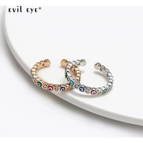 EVIL EYE Multi Color Turkish Evil Eye Open Ring Gold Silver Color Copper Finger Ring Fashion Jewelry for Women Girls Men BE89