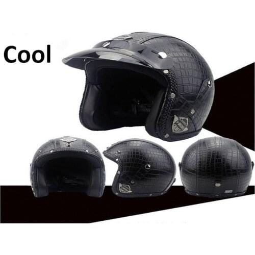 For Motorcycle Helmets 3/4 Open Helmet PU Leather Vintage Style L