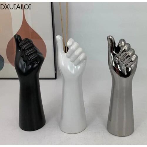 Modern Simple Hand Shaped Ceramic Dried Flower Vase Creative Flower Arrangement Vase Living Room Desktop Home Decoration