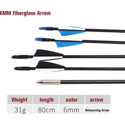 Archery Fiberglass Arrows 80cm Hunting Target Arrows for Recurve Bow Traditional Longbow with Fixed Arrows Tips 6MM Arrow Nocks