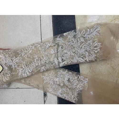 Stock 5yards/bag Silver grey embroidered sequin beaded fashion fabrics for wedding dress design LMC16