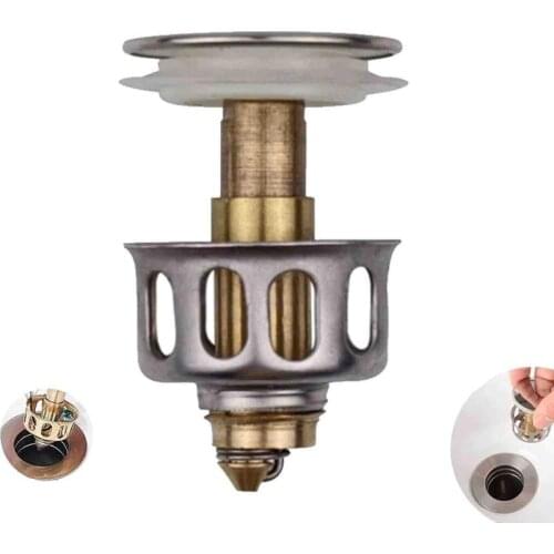 Universal Wash Basin Bounce Drain Plug Pop-up Bathroom Sink Draining Filter Basket for Home Kitchen Bathroom Basin Strainer M7DA