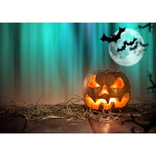Halloween Pumpkin Lamp Bat Moonlight Photographic Backgrounds Vinyl Backdrops Photo Studio for All Saints' Day Photobooth