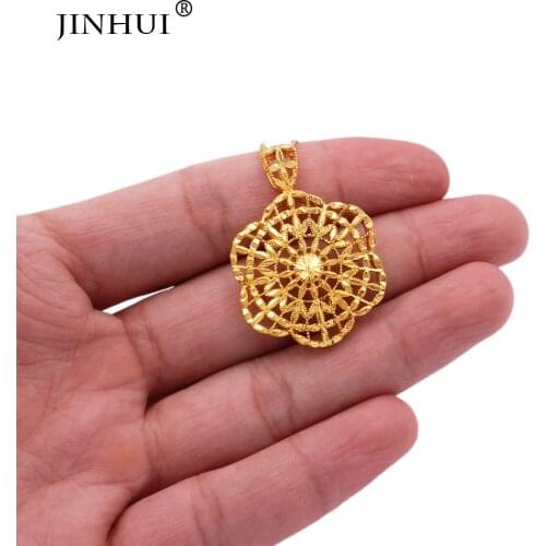 Jewelry pendant necklace flowers Arab 24K gold color round for women Ethiopian 45cm Girl link chain African gifts jewellery