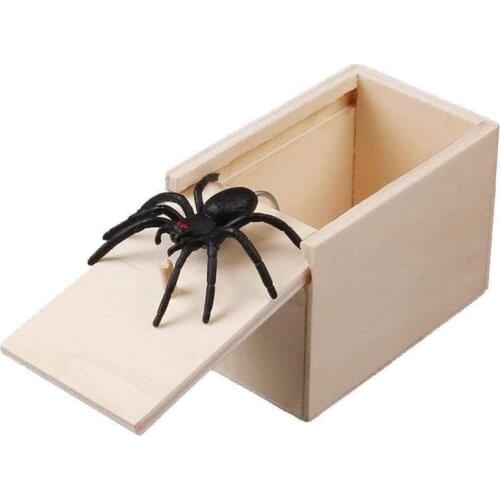Funny Tricky Toys Wooden Box Joke Scary Black Spider Prank Toy for Party Halloween
