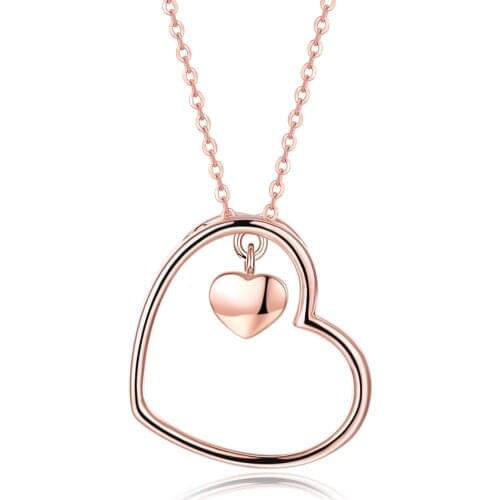ZEMIOR Minimalist 925 Sterling Silver Hollow Heart Necklaces Pendant For Women Trendy Rose Gold Color Necklace Romantic Gift