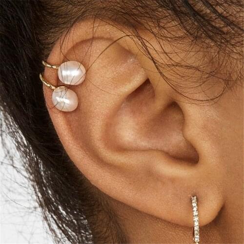 Earcuff With Pearl No Hole Simple Stylish Simulated Korea Cartilage Punk Clip On Ear Cuff Wrap Earrings For Women Lady Men