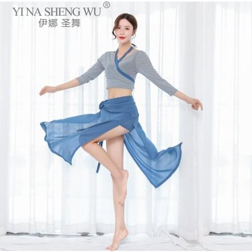 Belly Dance Net Yarn Female Adult Temperament Top Suit Practice Clothes Suit Oriental Dancewear Shirt Practice Long Skirt Women
