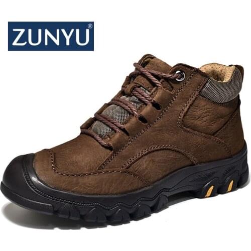 ZUNYU New Plush Super Warm Mens Winter Cow Leather Ankle Boots Men Autumn Snow Boots Casual Autumn Boots Shoes Mens