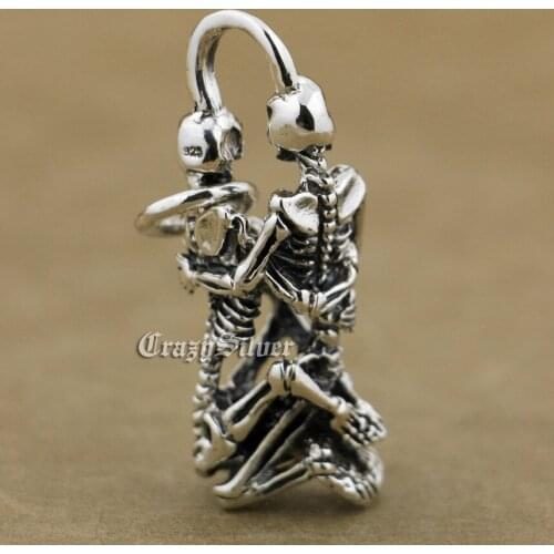 Forever Love Sex Skull Biker 925 Sterling Silver Pendant 9S019 316L Necklace 26 inches