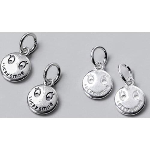 925 Sterling Silver Smile Round Dangle Charms DIY Fine Jewelry Findings 10mm Necklace Bracelets Silver Happy Medallion Pendants