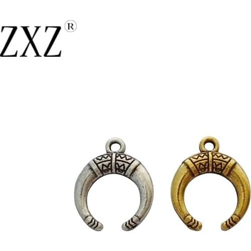 ZXZ 50pcs Antique Gold Tone Ox Horn Crescent Moon Charms Pendants Beads for Necklace Bracelet Jewelry Making Findings