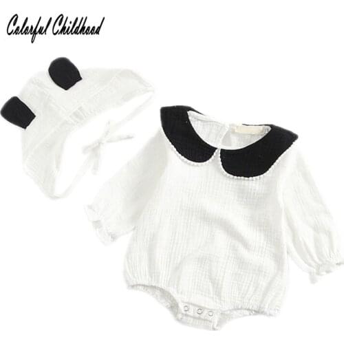 Baby Girl Clothes Bodysuits Long Sleeve Peter pan Collar Newborn toddler Children Cute Bodysuit Baby Bodies With Hat 0-18m