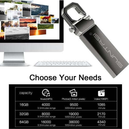 Suntrsi Pen drive 64gb USB 2.0 Flash Drive 32gb pendrive128gb флешка waterproof usb флэш-накопители memory stick metal gift