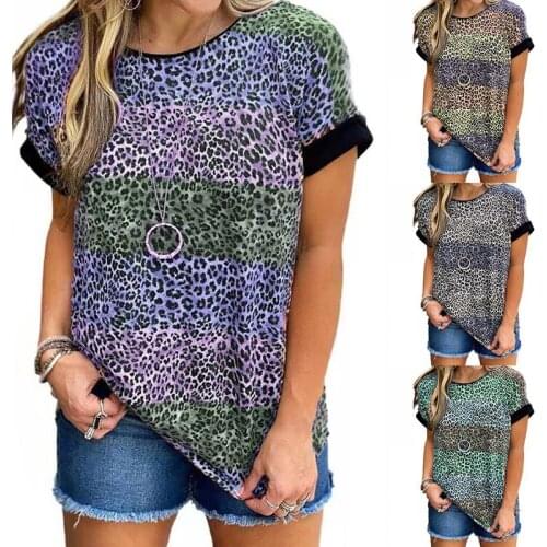 Color Leopard Top T-Shirt Female Fashion Striped Women Oversized T-Shirts With Short Sleeve New Summer Casual O-Neck Loose Tees