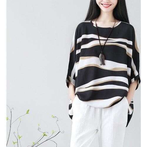 T shirt women striped office lady loose plus size tshirt cotton linen tops oversized shirt casual vintage women clothes summer