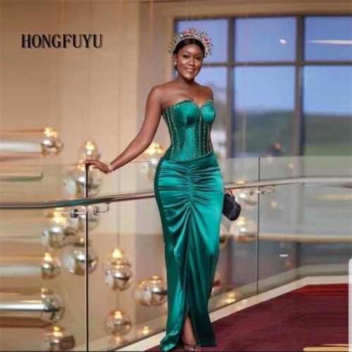 HONGFUYU Strapless Sleeveless Mermaid Prom Dress Long Sexy Side Split Evening Gown Robe de Soiree Wedding Party Dress