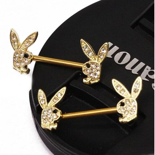 2PCS Sexy Rabbit Nipple Rings for Women Cute Bunny Piercing Nipple Rhinestones Charm Nipple Shield Body Piercing Jewelry