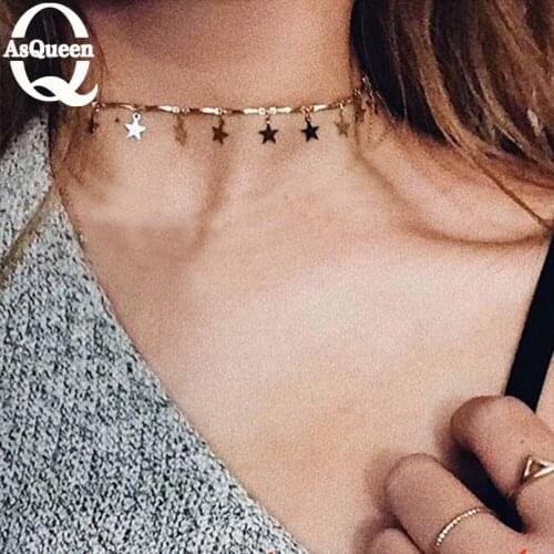 Fashion Gold Color Chain Tiny Star Choker Necklace For Women Necklaces Pendants Simple Boho Layering Chokers Chockers