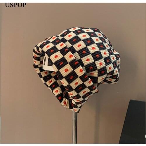 USPOP 2021 New Winter Hat Women Plaid Skullies Thick Warm Beanies