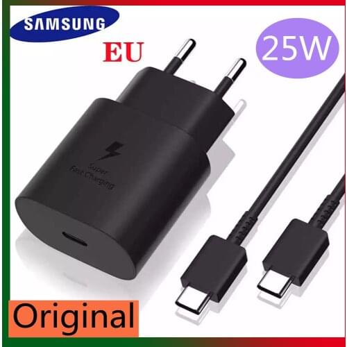 EU US Original Samsung Note 10 25W Super Fast Charging Adapter Charger Double Type- C Cable For Galaxy S20 Ultra S20+ A71