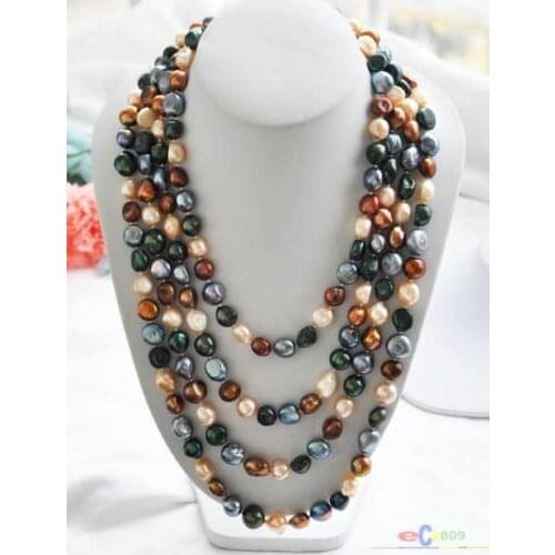 100" 8-9mm black coffee pink green baroque freshwater pearl necklace