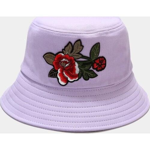 Bucket Hat Flower Embroidery Women Men Summer Sun Beach Hip Hop Outdoor Fishing Breathable Cap Accessory